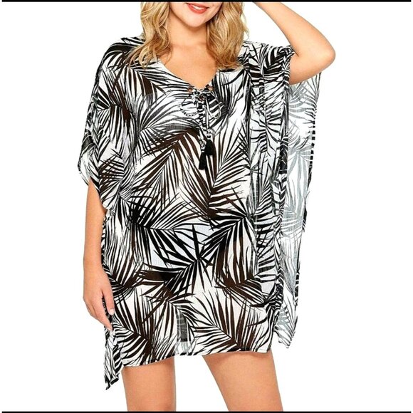 Dotti Swimwear Paradise Palms Chiffon Grommet Tunic Coverup Bathing Suit Cover - Picture 3 of 11